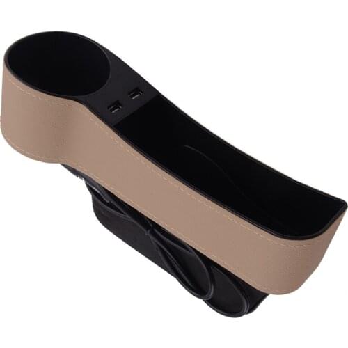 Left Side Beige Seat Crevice Storage Box Organizer Pocket with 2 USB Ports Universal Car Accessories