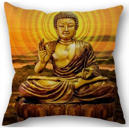 New Buddha Pillowcase Cotton Linen Fabric Square Zippered Pillow Cover For Office Family Decoration 45X45cm Eco-Friendly 12.10