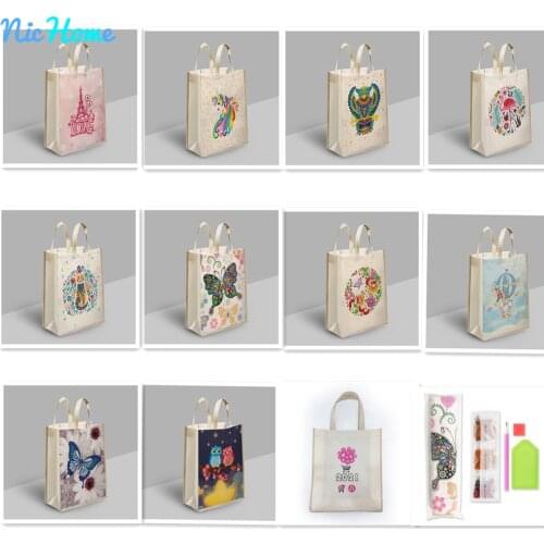 NicHome 1PCS DIY Diamond Painting Handbag Mosaic Drill Reusable Eco-friendly Shoulder Shopping Pouch Street Grocery Tote Pack