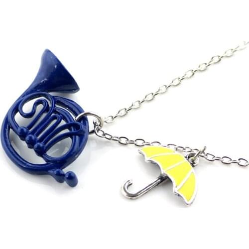 New How I Met Your Mother The Blue French Horn Necklace Pendant Yellow Umbrella With Silver Chain TV Jewelry For Women