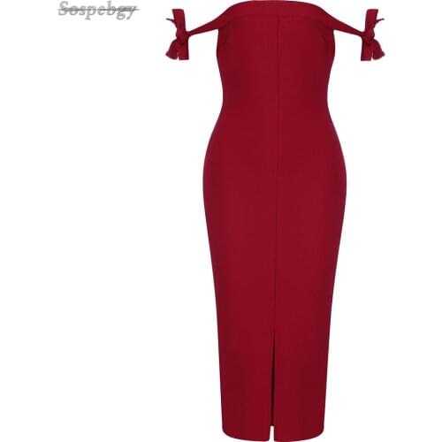 Summer New Style Red Mid-length Strapless Bodycon Bandage Dress With Bow Decoration Sexy Nightclub Club Dresses Vestido