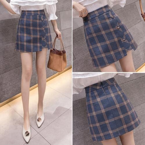 2020 Autumn Irregular Plaid Skirt High Waist A- line Skirt Female Woman Skirts Mujer Faldas Saias Mulher