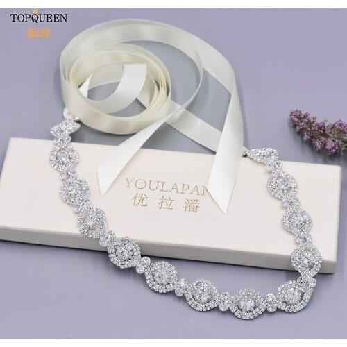 TOPQUEEN S307 Silver Good Bridal Rhinestone Belt Wedding Belts for Bridesmaids Bride Belts for Dresses Silver Belt Sequin Belt