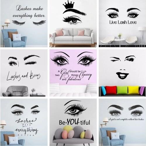 Beauty Salon Eye Lashes Live Love Wall Sticker Home Decoration Eyes Quotes Wallpaper Waterproof Wall Decoration Murals Decal