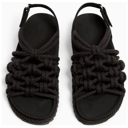 2021 Summer Gladiator Sandals Women Thick Bottom Grass Woven Fishermans Flat Shoes Bohemia Beach Sandalias Femininas Black