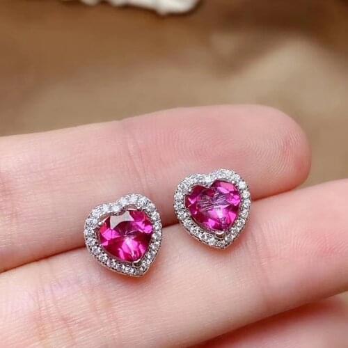 Colife Jewelry Silver Heart Stud Earrings for Daily Wear 5mm Pink Topaz Silver Earrings 925 Silver Topaz Jewelry