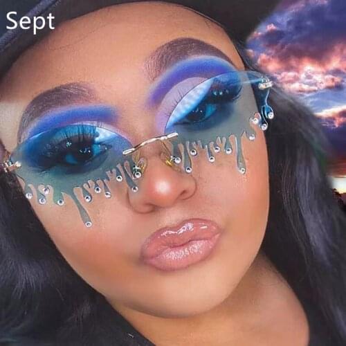 Sept Vintage Unique Tears Shape Steampunk Sunglasses New Fashion Rimless Sunglasses Women Female Shades UV400