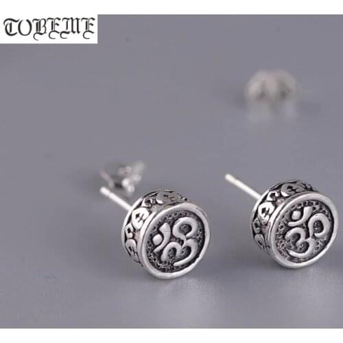 100% 925 silver Tibetan Earrings Vintage 925 Silver Buddhist OM Earring Sterling Silver Good Luck Earring