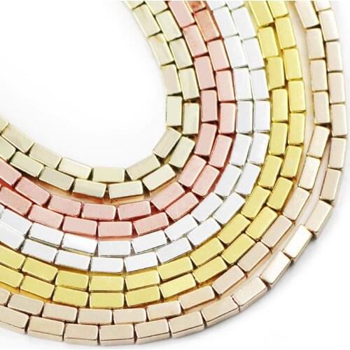 YHBZRET 4x2mm 90pcs Rectangle Gold Hematite Natural Stone Square Spacer Loose Beads For Jewelry Making Diy bracelet necklace