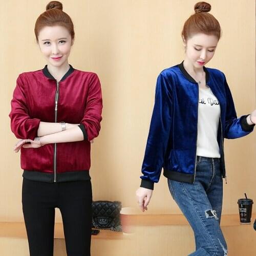 TingYiLi Woman Retro Velvet Jacket Coat Spring Autumn Long Sleeve Korean Short Coat School Ladies Girls Black Blue Red Jacket