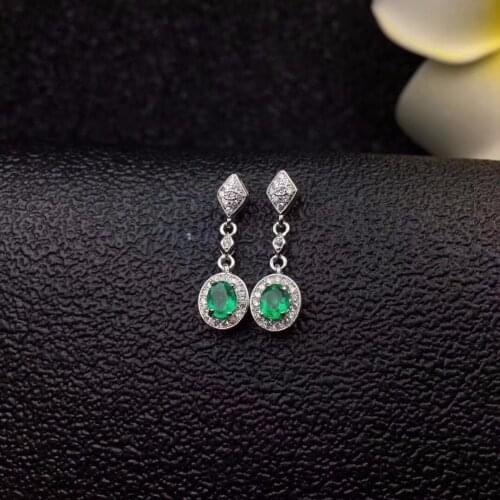 Uloveido Natural Emerald Stud Earrings Women, 925 Sterling Silver Gemstone Jewelry Wedding, 4*5mm Velvet Box Certificate FR153