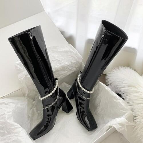 2021 Fashion High Modern Boots Women Genuine Leather Thick Heels Shoes Woman Concise Working Knee High Boots