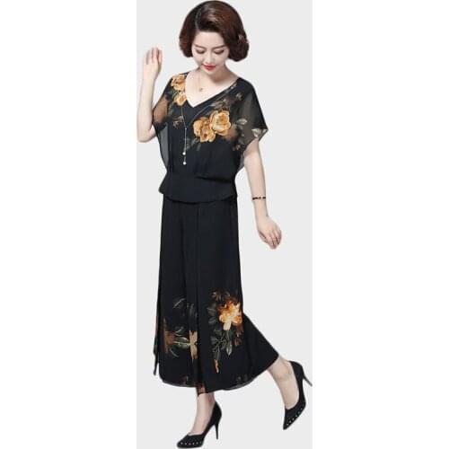 NEW Large size clothing for women Stylish clothes Oversized Lady clothes set printing summer 2 piece set Chiffon Top + pants 110