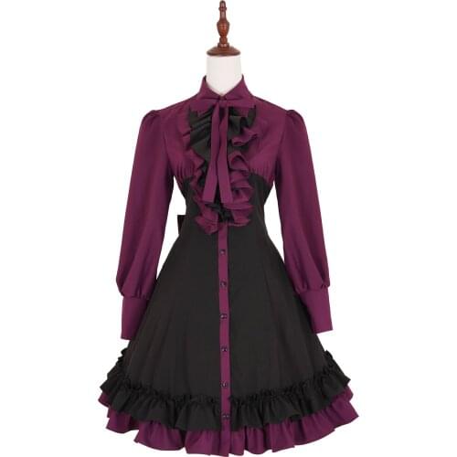 Lolita One Piece Dress Long Sleeve Ruffles Patchwrok Women Shirt Dress