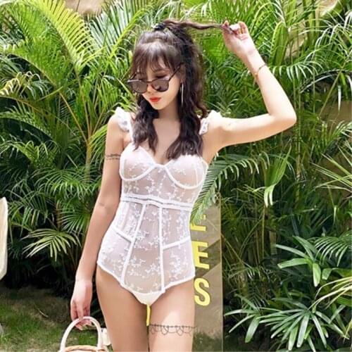 1 Piece Swimsuit Women Print Bathing Panties For Swiming Swim Suits 2019 Full One Sexy Perspective New Super Immortal White