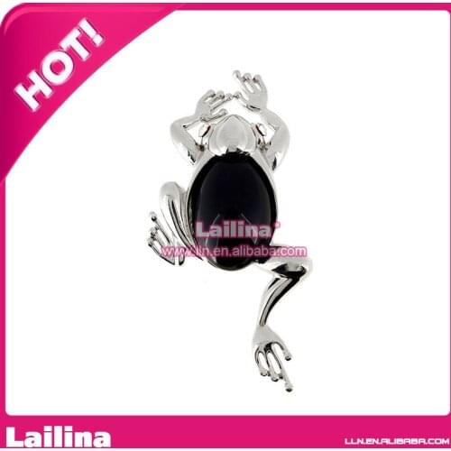 100pcs/lot Sliver-tone Frog with Black Acrylic Brooch Pin