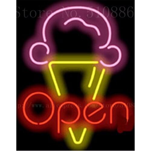 17*14" Ice Cream Open NEON SIGN REAL GLASS BEER BAR PUB LIGHT SIGNS display store Restaurant Shop business Advertising Lights