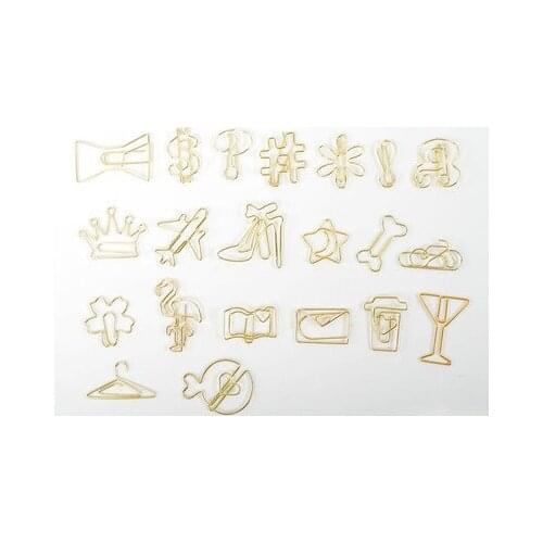 30 Clips/Pack Creative Gold Paper Clips Decorative Airplane Flamingo Bone Shaped Paper Clips Metal Mini Binder Clips