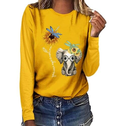 40#Women Harajuku Blouses Dragonflies Cute Printed Long Sleeve Round Neck Pullover Shirts Top Casual Sport Blouse Топ Женский