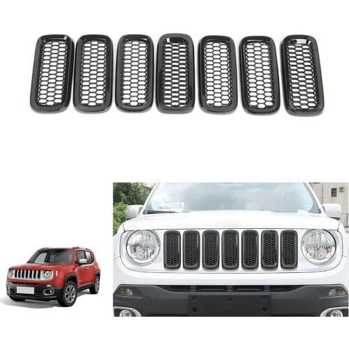 7X Front Grill Mesh Matte Black Grille Insert Guard Cover Trim For Jeep Renegade