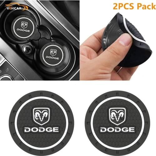 VEHICAR 2PCS Car Cup Coaster Non Slip Pad Interior Decoration Scratch Proof Mat For DODGE Accessories Auto Styling
