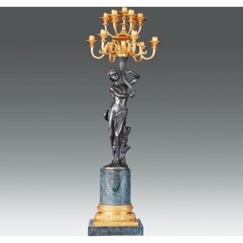 Large Real Gold Plated Bronze Couple Candlestick Candleholder Statue Sculpture Art Gorgeous Home Decoration