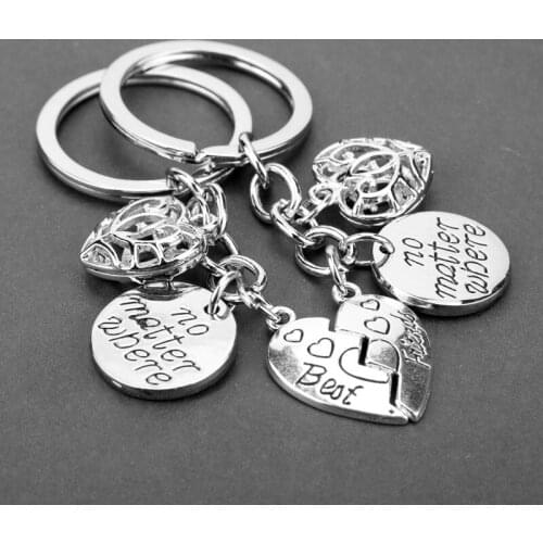1 pair Charms Key chains No Matter Where Best Friends Gift Keychain Letters Heart Key Ring Jewelry Couple Keyholders Lover Gifts