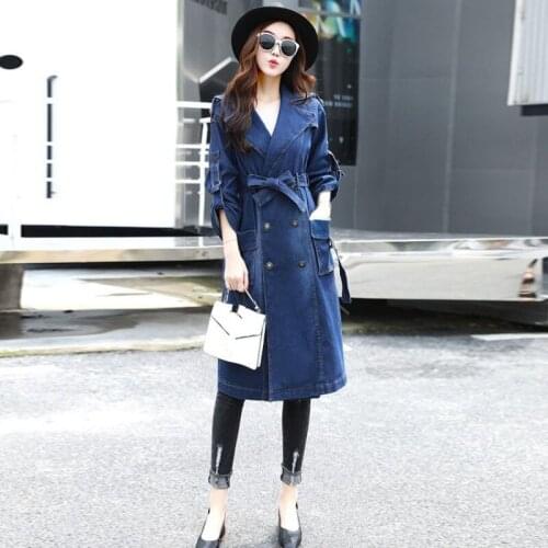 British Style Womens Trench Coat 2020 New Fashion Slim Fit Belt Coat Female Casual Double Breasted Pocket Long Denim Windbreaker