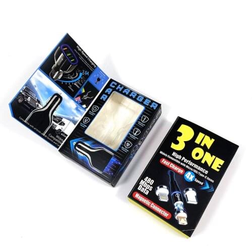 Custom Logo Paper Packaging Colorful Printing Car Charger Boxes Usb Data Cable Paper Box Packaging with Blister Tray 500