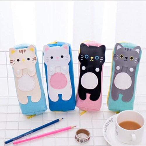 Kawaii Cat Pen Bags Pencil Case Cute Cartoon Big Storage Bag Canvas Stationery Bag School Pencil Cases for Children Student Gift