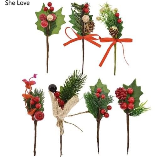 Chzimade 1 Bunch of Christmas Tree Decoration Artificial Leaves Flowers DIY Christmas Ornaments Home Decor