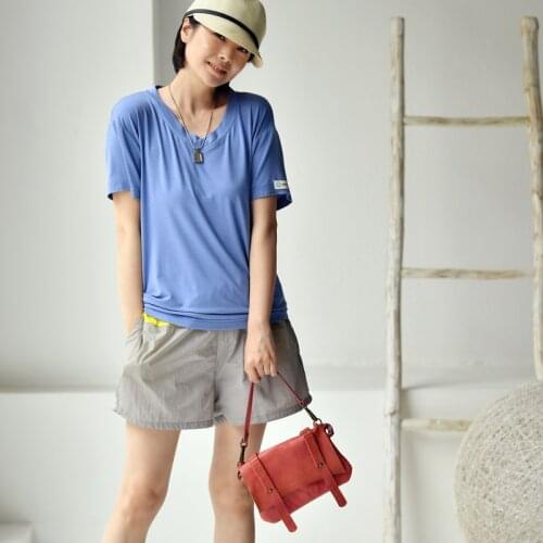 MICOCO T8320C Korean version casual simple pure color comfortable hanging temperament V-neck short sleeves T-shirt