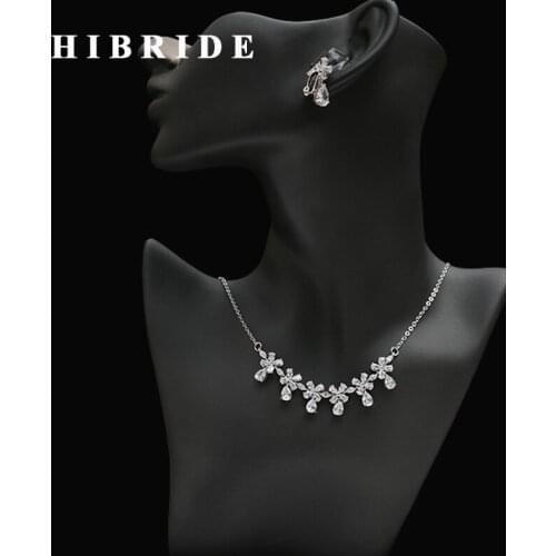 HIBRIDE Water Drop Crystal Rhinestone Brazil Style Wedding Jewelry Sets Luxury Necklace Earrings Set Dress Accessories N-256