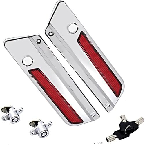 Chrome Saddlebag Latch Covers Reflector With Lock For Harley Touring Road King Electra Street Glide FLHT FLHX FLHR 94-13