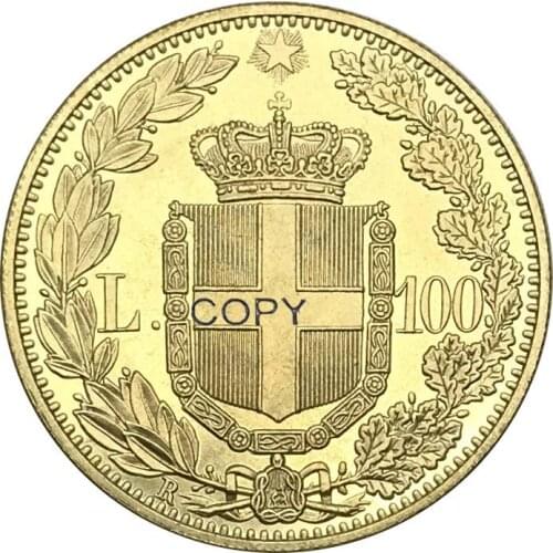 Italy Umberto I RE D ITALIA 1891 R 100 Lira Gold Coin Brass Metal Copy Coins