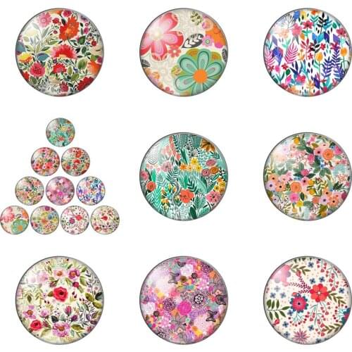 Colorful Flower Group Rosy Life Up Pretty 12mm/20mm/25mm/30mm Photo Glass Cabochon Demo Flat Back Making Findings