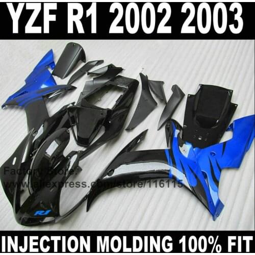 ABS plastic motorcycle Full injection fairings kits for YAMAHA YZF R1 2002 2003 R1 02 03 black blue ABS fairing parts