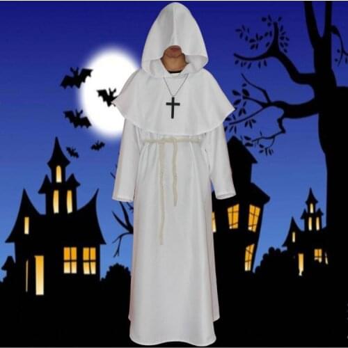 Halloween Cosplay Costume Medieval Monk Clothes Monk Robe Wizard Clothes Priest Clothes Christian Clothes Cosplay Costume