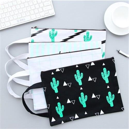 Creative cactus grid file bag zipper Oxford cloth file bag large capacity handbag Stationery office supplies for students