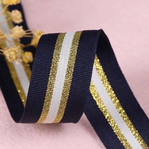 25mm Width Gold Silver Black Stripes Nylon Webbings Ribbons Soft Belt Tension DIY Sewing Lace Trim Waist Band Garment Accessory