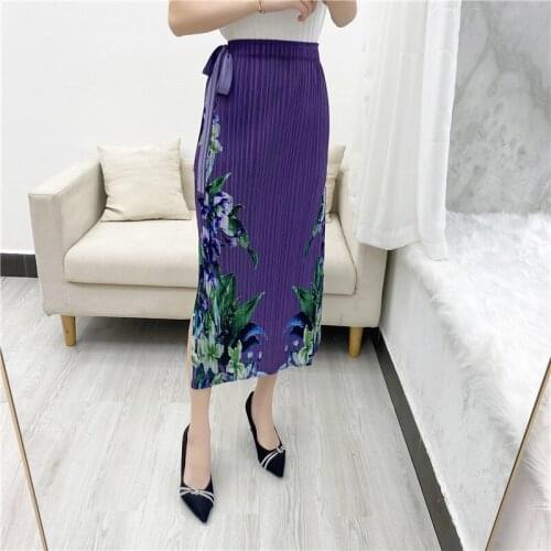 HOT SELLING Miyake fold fashion pleated print Retro skirt straight skirt IN STOCK