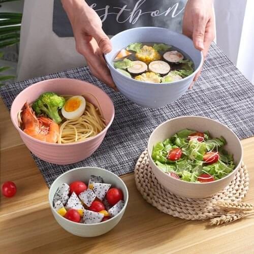 4pcs Pink Wheat Straw Bowl For Noodle Rice Millet Porridge Bowl Salad Food Container Large Ramen Bowls Kids Tableware Cutlery