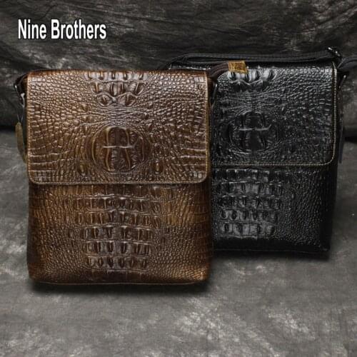 High Quality Designer Bag Men Leather Cross Bag Retro Crocodile Leather Male Shoulder Strap Travel Bags School Boy Small Purse