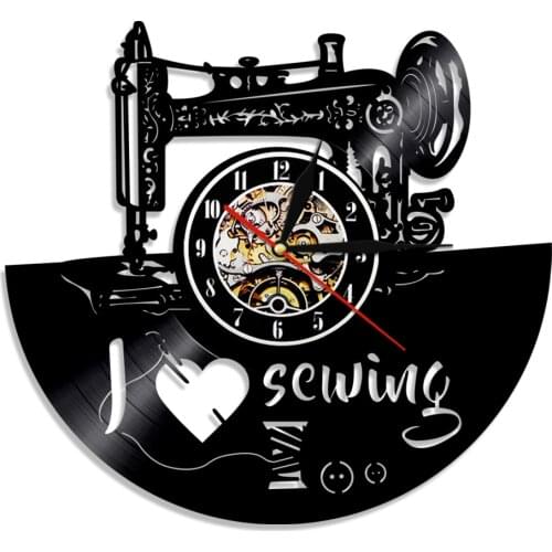 I Love Sewing Tailor Retro Vinyl Record Wall Clock For Quilting Room Seamstress Decorative Quilting Needlework Silent Wall Watch