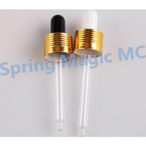 Wholesale 18mm Shiny Gold Tangent Ring With White/Black Rubber Glass Dropper For 5ml-100ml Essential oil Bottles,Serum container