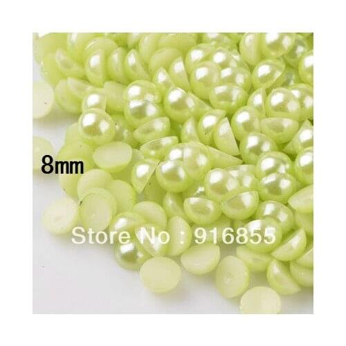 Wholesale promotion 8mm 500pcs/lot light green color half round flat back ABS resin imitation pearls
