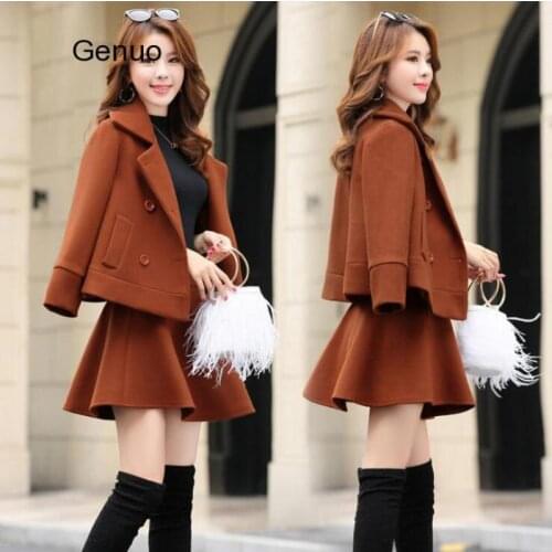 Autumn And Winter Woolen Coat Short Skirt And Short Woolen Coats Two Pieces Set 2020 New Woman Fashion Outfit Femme Clothing