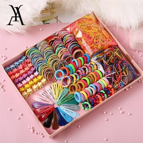 Mixed Rainbow Colorful Elastic Hair Bands Rope Mini Flower Hair Clips Grip Claw Barrettes Set Rubber Bands Hair Accessories