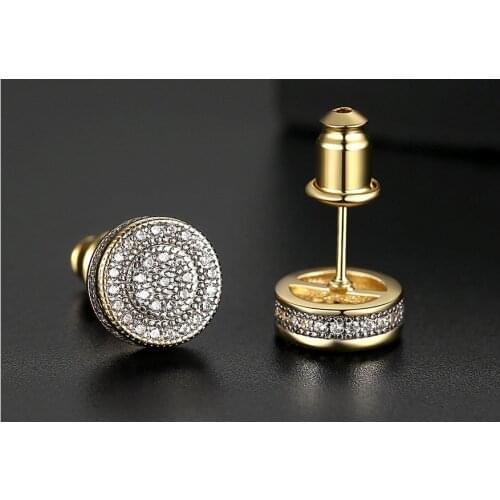 8mm AAA Cubic Zirconia Paved Bling Iced Out Round Stud Earrings for Women Men Hip Hop Fashion Rapper Jewelry Gifts Gold