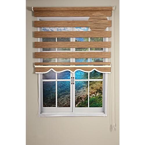 Rasa Curtain Dark Wood Bamboo Zebra Roller Blinds Skirt Sectional